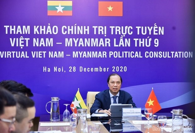 Vietnamese deputy foreign minister nguyen quoc dung at the online 9th vietnam-myanmar political consultation on december 28 (photo: bao te) 